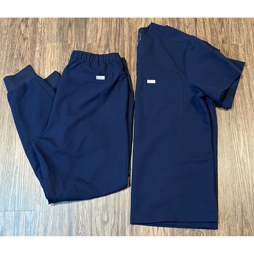 FIGS Men Navy Blue Scrub Set Tansen Top Jogger Pants Size Medium Technical Coll
